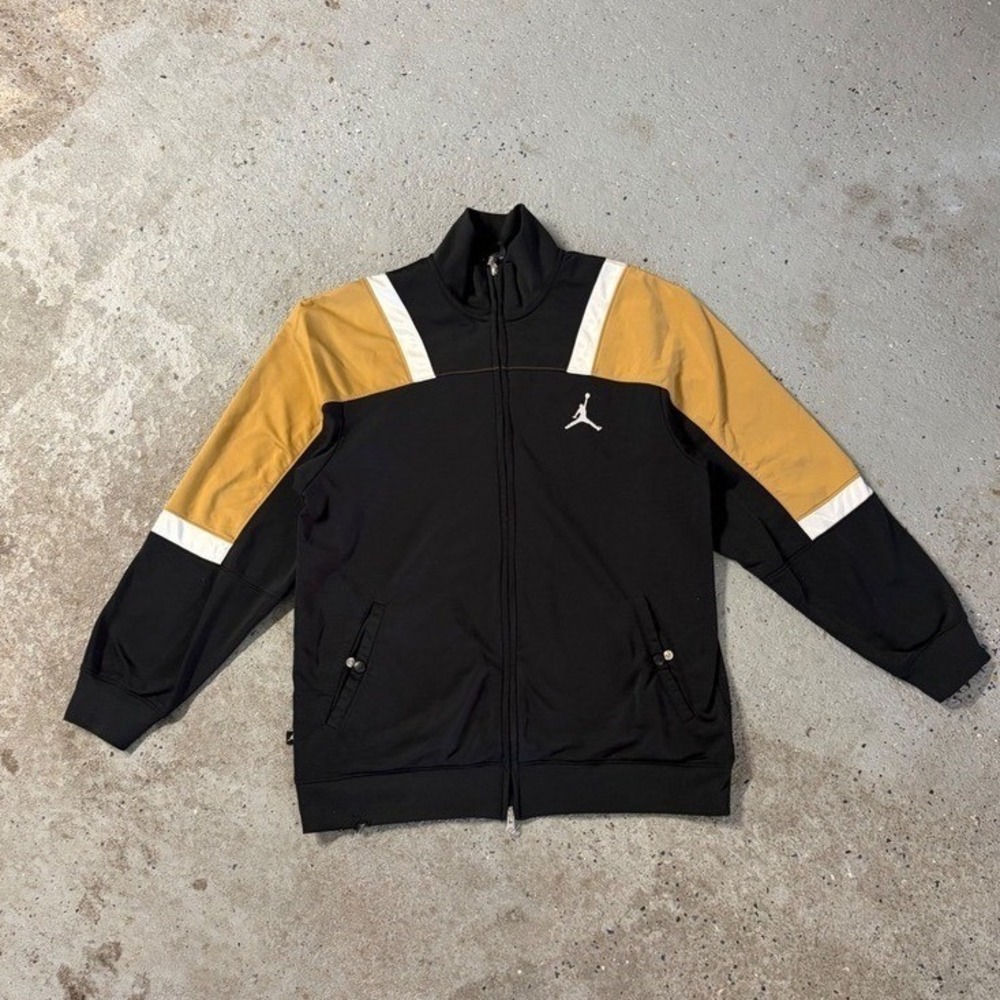 Vintage Y2K Jordan Brand Men Full Zip Track Jacket Black Gold Jumpman Logo Large